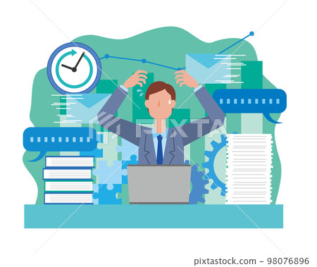 Businessman busy with work 98076896