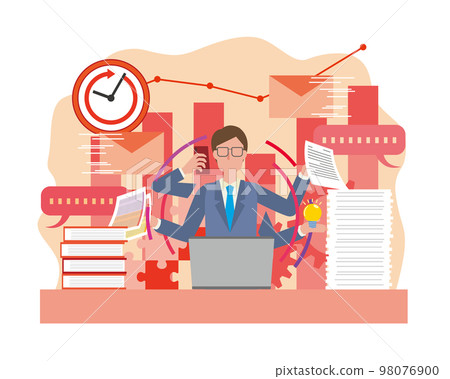 Businessman dealing with multitasking work 98076900