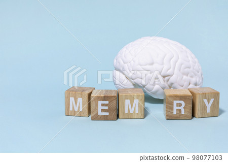 brain health and dementia series_a block with memory on it and a brain miniature brain health and dementia series_a block with memory on it and a brain miniature 98077103