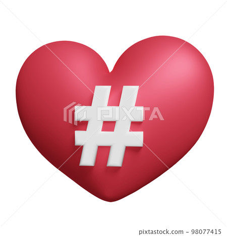 3D red heart with tag search for social media notification icon isolated. minimal design concept, 3d render illustration 98077415