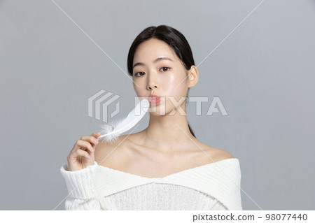 beautiful young Korean Asian woman portrait studio photo in winter skin beauty and cosmetics concept__neck wrinkle care beautiful young Korean Asian woman portrait studio photo in winter skin beauty and cosmetics concept__neck wrinkle care 98077440