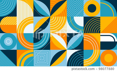Background with circles, triangles, squares, and lines abstract geometric style. Colorful contemporary pattern 98077880