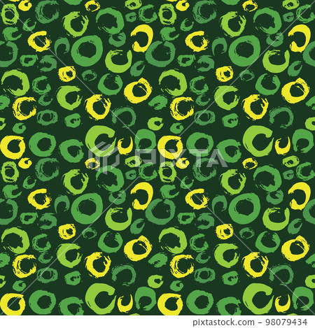 Grunge Sketch Hand Drawn Brush Circles Green and Yellow Vector Seamless Pattern 98079434