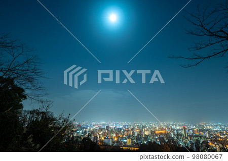 Kumamoto Cityscape illuminated by a bright full moon｜Kumamoto City, Kumamoto Prefecture｜Hanaokayama Park 98080067