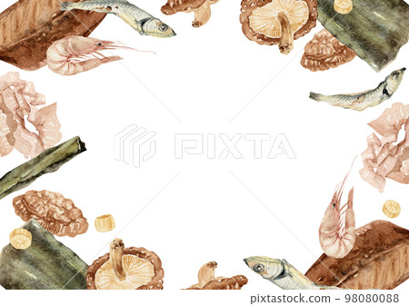 Dashi dashi Japanese food background frame watercolor illustration Dashi dashi Japanese food background frame watercolor illustration 98080088