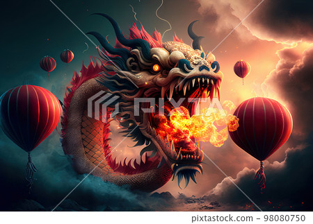Chinese New Year Decoration--Closeup of Dancing Dragon and knots 98080750