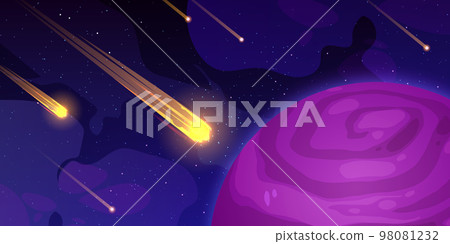 Burning asteroids flying in outer space 98081232