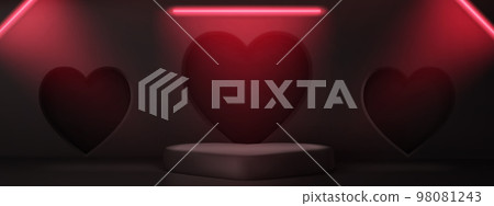 Red room with podium or stage and hearts Valentine 98081243