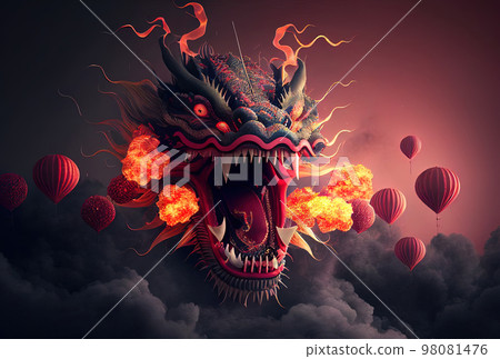 Chinese New Year Decoration--Closeup of Dancing Dragon and knots Chinese New Year Decoration--Closeup of Dancing Dragon and knots 98081476