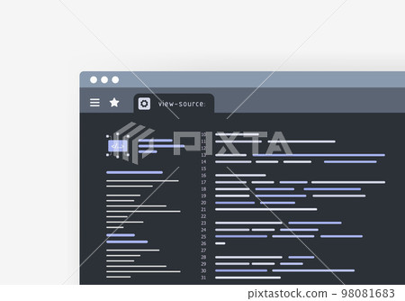 View Source Code Using View Page Source in Internet Browser. HTML and CSS webpage code viewer for web development and programming concept. 98081683