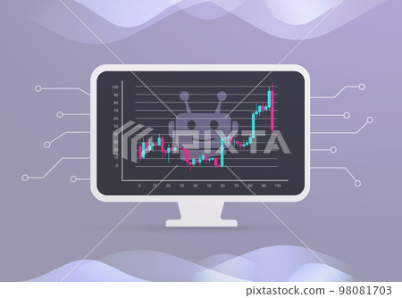 Algorithmic trading concept. AI-managed automated programmatic trading and investment illustration. Robo-advisor - artificial intelligence for forex, stocks. Laptop with growing candle stick chart Algorithmic trading concept. AI-managed automated programmatic trading and investment illustration. Robo-advisor - artificial intelligence for forex, stocks. Laptop with growing candle stick chart 98081703