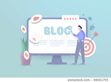 Blog Marketing concept. Smm manager with commercial blog posting. Social media marketing - writing, selling and publishing advertising articles and banners Blog Marketing concept. Smm manager with commercial blog posting. Social media marketing - writing, selling and publishing advertising articles and banners 98081705