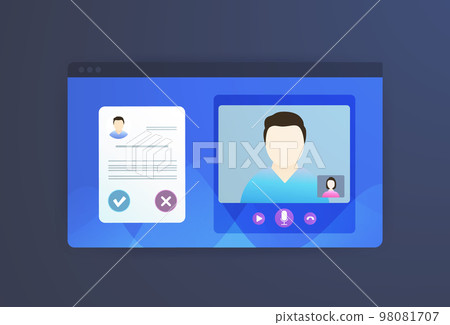 Online hiring and recruitment of employees concept. Remotely Job interview by video conference call vector illustration 98081707