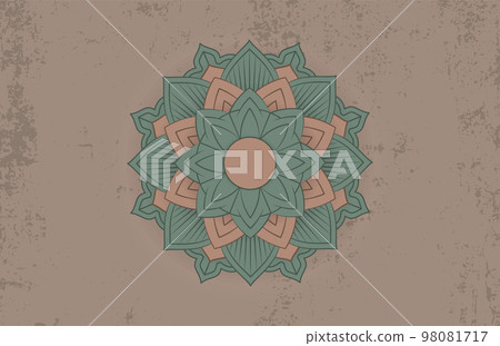 Calm yoga and Zen meditation vector concept illustration with modern mandala on the background of a brown wall with scuffs Calm yoga and Zen meditation vector concept illustration with modern mandala on the background of a brown wall with scuffs 98081717