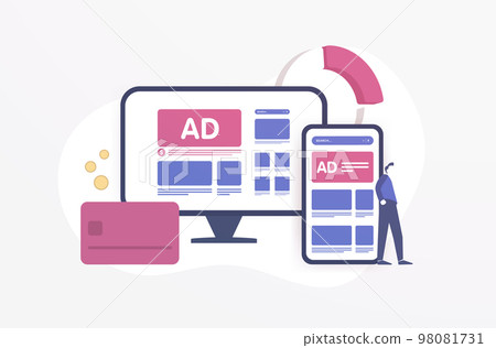 Successful native in-feed advertising campaign strategy. Inbound online marketing with programmatic social network advertising on the smartphone and desktop display 98081731