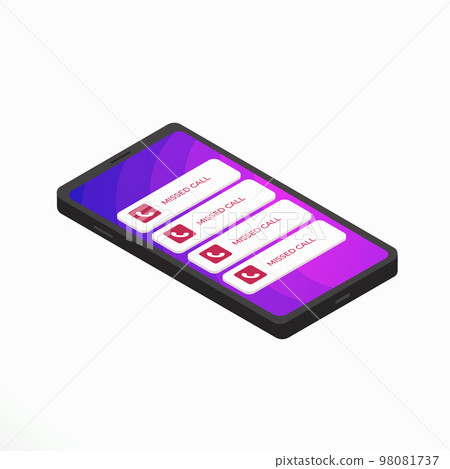 Missed call notification concept. Isometric smartphone isolated on white background. Missed call notification concept. Isometric smartphone isolated on white background. 98081737