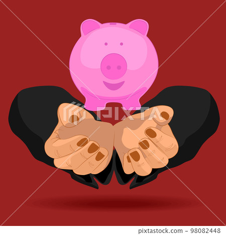 Hand putting coin into a piggy bank. Saving and investing money concept. vector illustration in flat design. infographics web design elements. Vector illustration 98082448