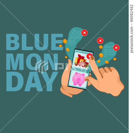 Blue Monday the most depressing day of the year explanation written with white text on a blue background with sad face icon. Vector illustration Blue Monday the most depressing day of the year explanation written with white text on a blue background with sad face icon. Vector illustration 98082482