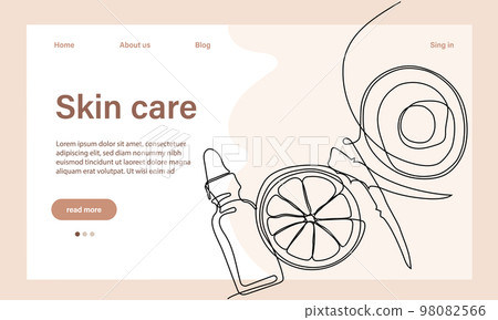 Skin care concept. Landing page template. Morning routine. Bath time. Organic products for scrubbing and body skin care with natural herbal skin care products, top view. Vector illustration 98082566