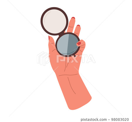 Female hand hold compact round mirror with powder.Vector illustration 98083020