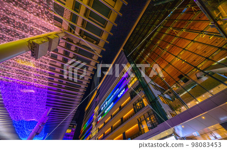 Yokohama cityscape in Japan Illumination of the large roof of the central west exit square of Yokohama Station. Changes in various colors = January 9 Yokohama cityscape in Japan Illumination of the large roof of the central west exit square of Yokohama Station. Changes in various colors = January 9 98083453