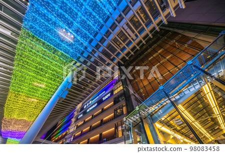 Yokohama cityscape in Japan Illumination of the large roof of the central west exit square of Yokohama Station. Changes in various colors = January 9 Yokohama cityscape in Japan Illumination of the large roof of the central west exit square of Yokohama Station. Changes in various colors = January 9 98083458