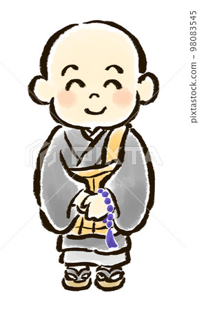 小和尚面帶微笑手繪插畫 小和尚面帶微笑手繪插畫 98083545