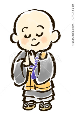 小和尚祈禱的手繪插圖 98083546