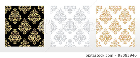 Wallpapers in the style of Baroque. Seamless vector backgrounds. Set of colored floral ornaments. Graphic patterns for fabric, wallpaper, packaging. Ornate Damask flower ornaments 98083940