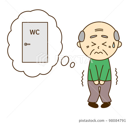 A senior man holding back from wanting to go to the bathroom 98084791