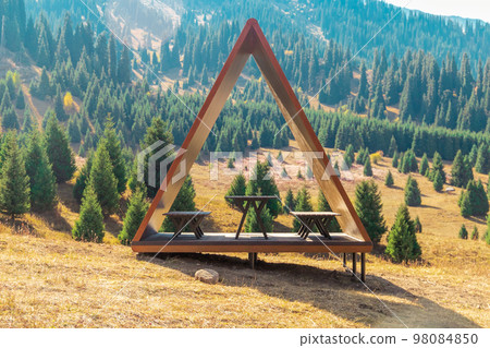 Front view on Gazebo on the way to Kok Zhailau in Almaty mountains 98084850
