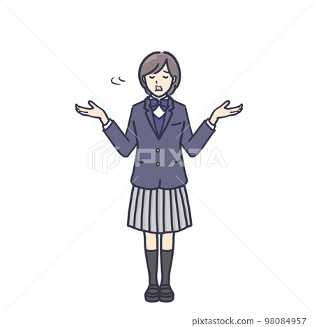 A female student in uniform who makes a handshake gesture Full-body illustration A female student in uniform who makes a handshake gesture Full-body illustration 98084957