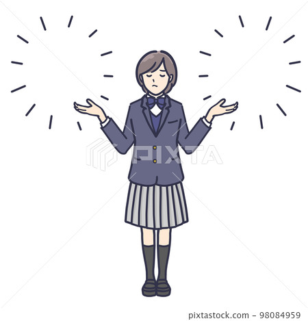 穿著制服的女學生權衡著自己的煩惱全身插畫 98084959
