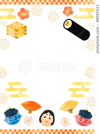 Setsubun frame vertical in watercolor style Setsubun frame vertical in watercolor style 98085021