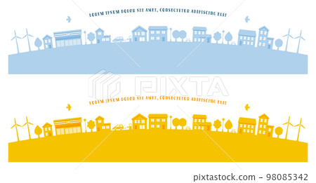 城市景觀輪廓圖，可持續形象（藍色和橙色） 98085342