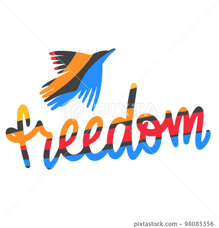 Multicolor logo freedom concept. Flying berd, text 98085356