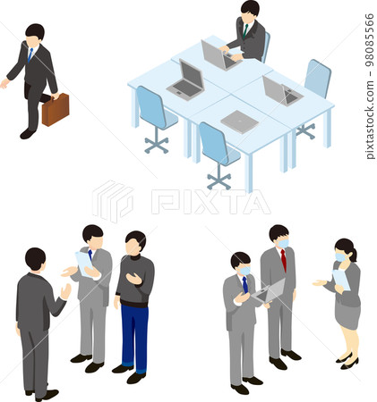 商業等距辦公室男性女性人物插畫素材集 98085566