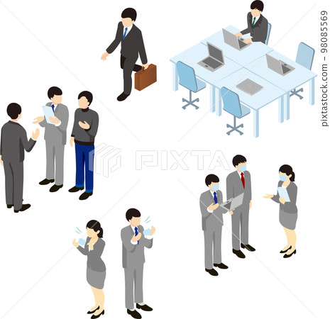 Business isometric office male female person illustration material set 98085569