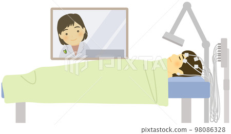 A patient undergoing electroencephalography and a new technologist A patient undergoing electroencephalography and a new technologist 98086328