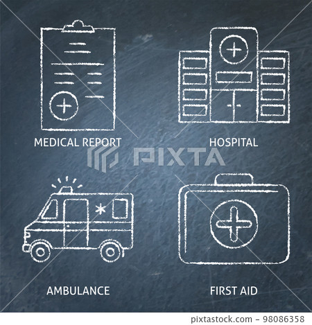 Ambulance and hospital chalkboard icon set 98086358