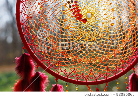 Handmade dream catcher with feathers threads and beads rope hanging 98086863