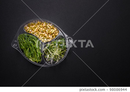 A set or mix of pea, mustard and sprouted mung bean microgreens A set or mix of pea, mustard and sprouted mung bean microgreens 98086944