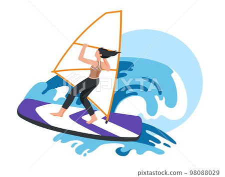 Windsurfing, summer activity and sports vector 98088029