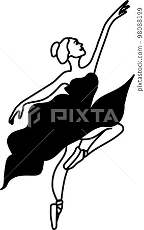 Watercolor dancing ballerina black lines. Isolated dancing ballerina.Hand drawn classic ballet performance, pose.Young  pretty ballerina women  illustration. Can be used for postcard and posters.  98088199