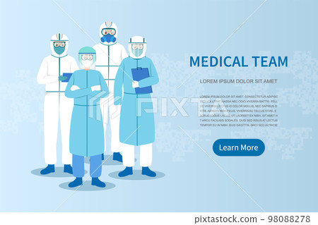 Medical Team . Doctor with PPE ( Personal Protective Equipments ) coat . Cartoon characters . Vector . 98088278