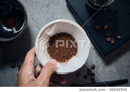 coffee powder in the dripper for make coffee 98088948