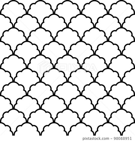 Fish scale seamless pattern. Traditional chinese sea wave ornament. Asian cloud ethnic motif. 98088951