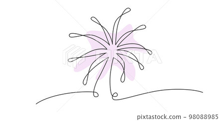 Firework continuous single line. Vector stock illustration isolated on white background for design template invitation, banner, photo album, book. Editable stroke. EPS10 Firework continuous single line. Vector stock illustration isolated on white background for design template invitation, banner, photo album, book. Editable stroke. EPS10 98088985