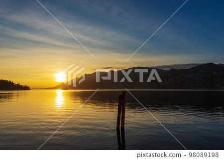 Beautiful Sunset on Lake Garda - Malcesine Village Italy 98089198