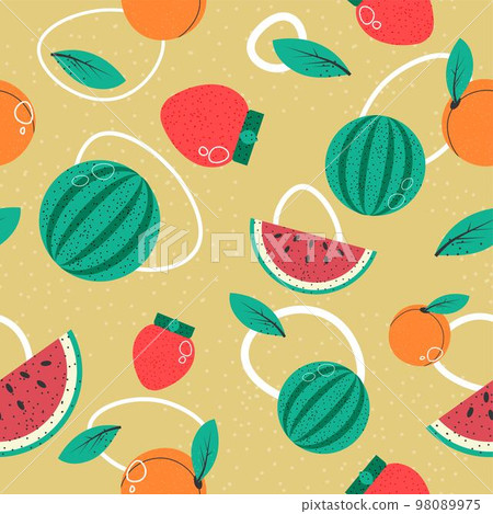 Fruit pattern, watermelon and strawberries apricot Fruit pattern, watermelon and strawberries apricot 98089975